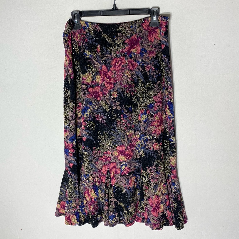 Vintage 90s TanJay P. Floral Midi Skirt W Ruffle Hem MP Whimsigoth Festival